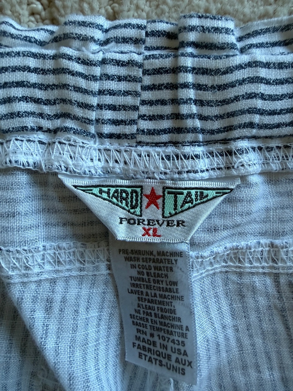 Hard Tail Women’s XL Striped Lightweight Drawstring Cropped Pants - Blue & White - Picture 3 of 11